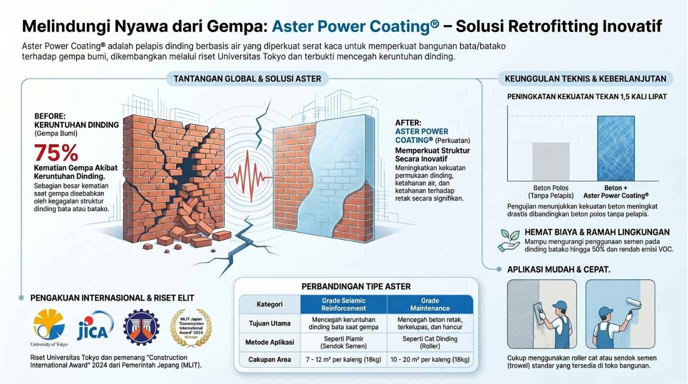 Aplikasi Aster Power Coating oleh aplikator resmi untuk perkuatan dinding masonry di Indonesia