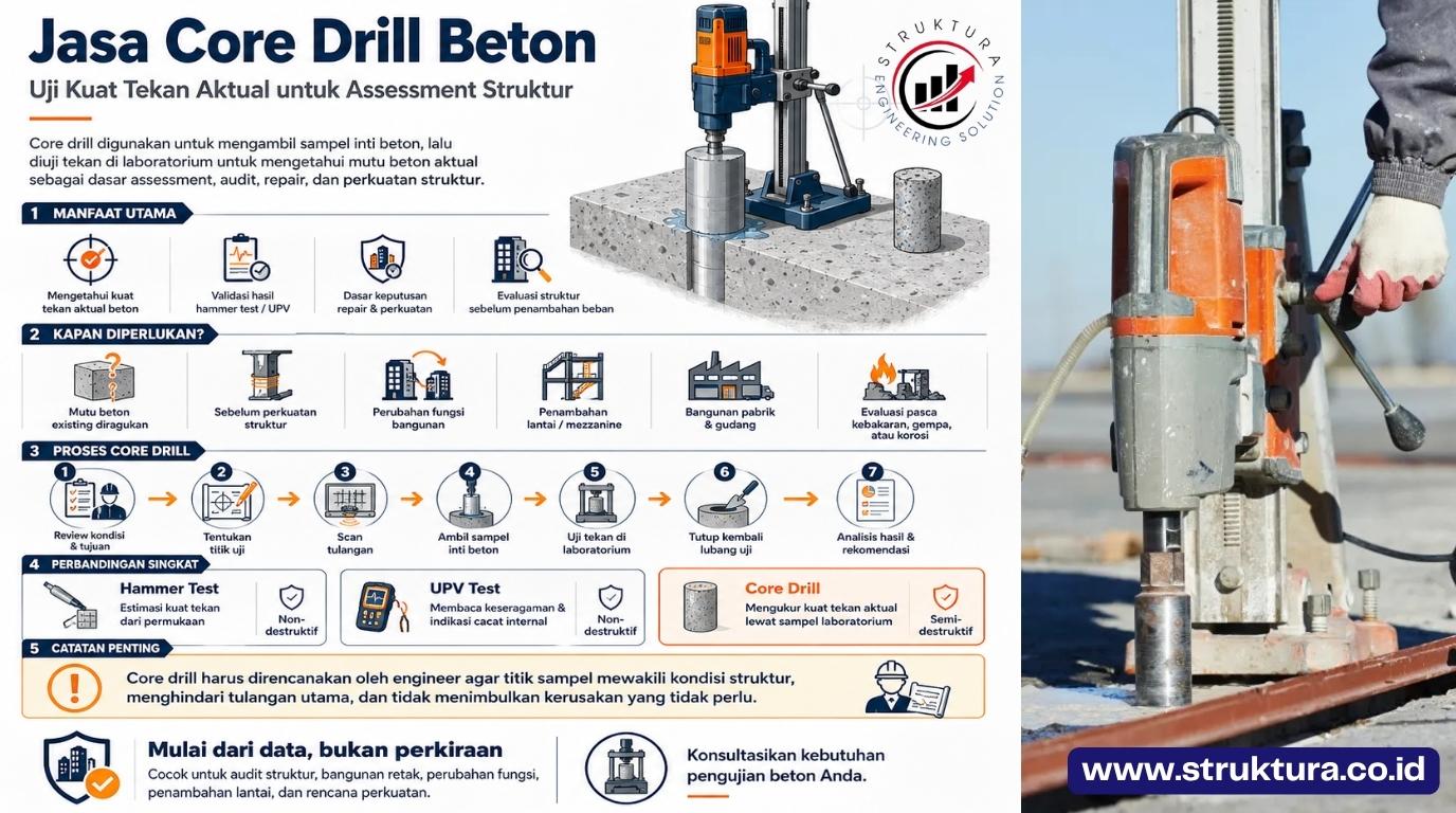 Jasa Core Drill Beton: Uji Kuat Tekan Aktual untuk Assessment Struktur