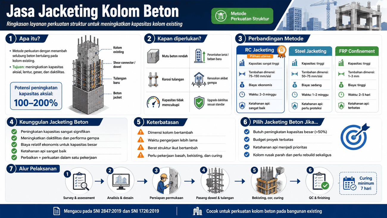 Pengecoran selubung beton pada pekerjaan jacketing kolom
