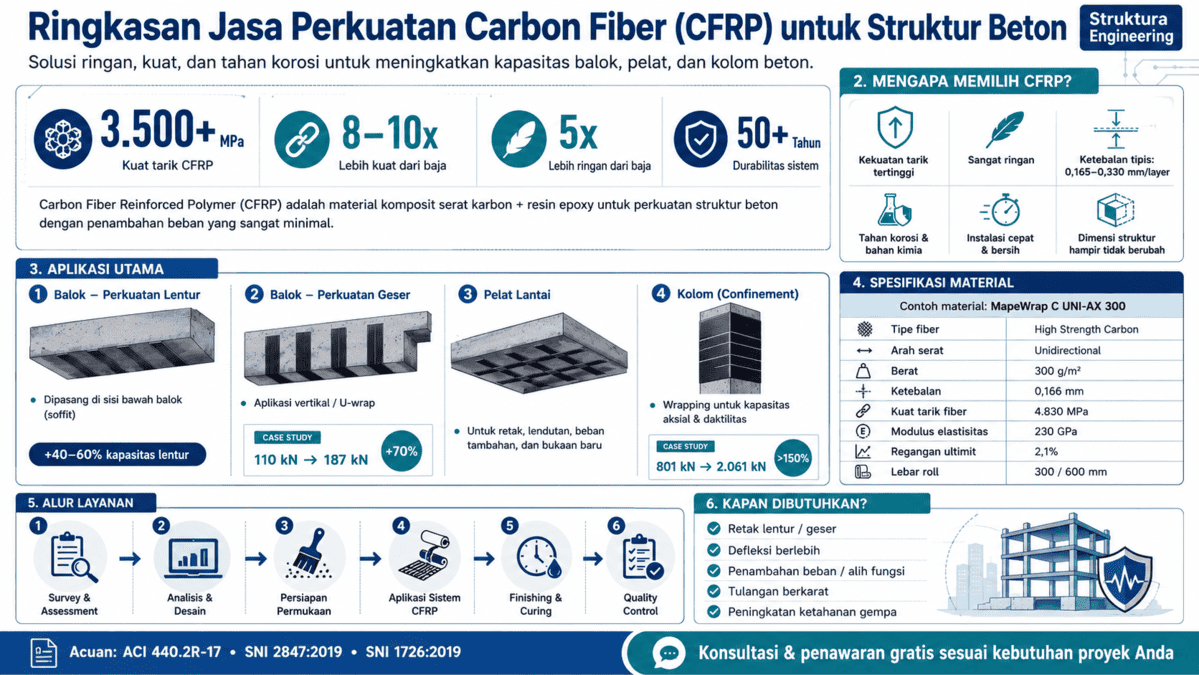 Material serat karbon untuk sistem perkuatan struktur CFRP