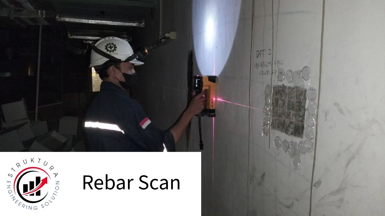 Rebar Scanning pada elemen beton sebelum penentuan titik Core Drill