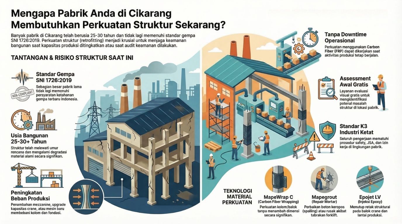 Jasa Perkuatan Struktur Pabrik Kawasan Industri Cikarang