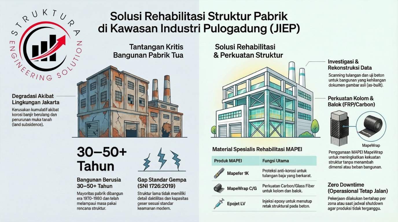 Jasa Perkuatan dan Rehabilitasi Struktur Pabrik Kawasan Industri Pulogadung Jakarta